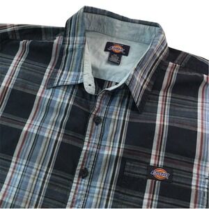 Dickies Shirt Mens‎ Plaid Short Sleeve Button Up 2XL Blue Gray Check Casual Work